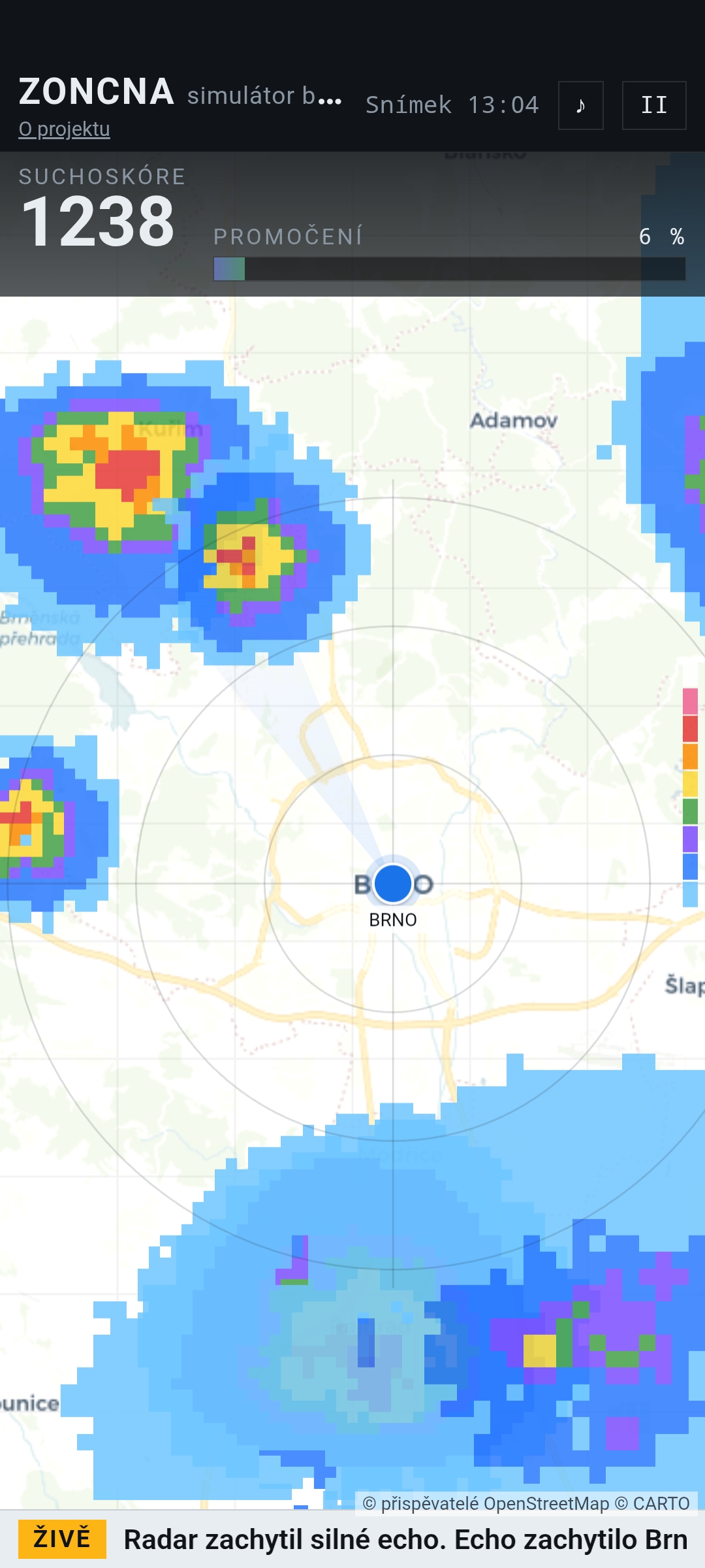 ZONCNA — hraní, Brno uhýbá srážkám na radaru